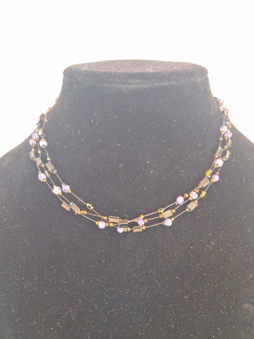 Multi-Strand Purple Bead Accent Necklace